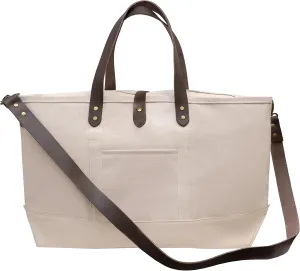 Tag&Crew Luxury Ventura Weekender Canvas Carryon Duffle Bag with Sturdy Handles, Detachable Leather Shoulder Strap, For Overnight Travels, Weekend Picnics, Business Trips, Short Vacations - Natural