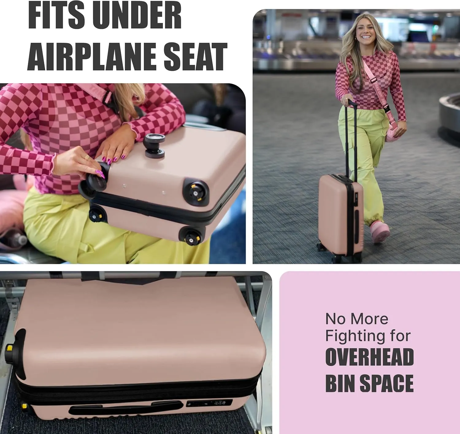 Take OFF Luggage 3.0 - Personal Item, 18x14x8 Inches, Underseat Suitcase with Removable Wheels, Hard Shell Luggage, Small Carry On Overnight Weekender, Airport & Travel Essentials, TSA Approved, Rose
