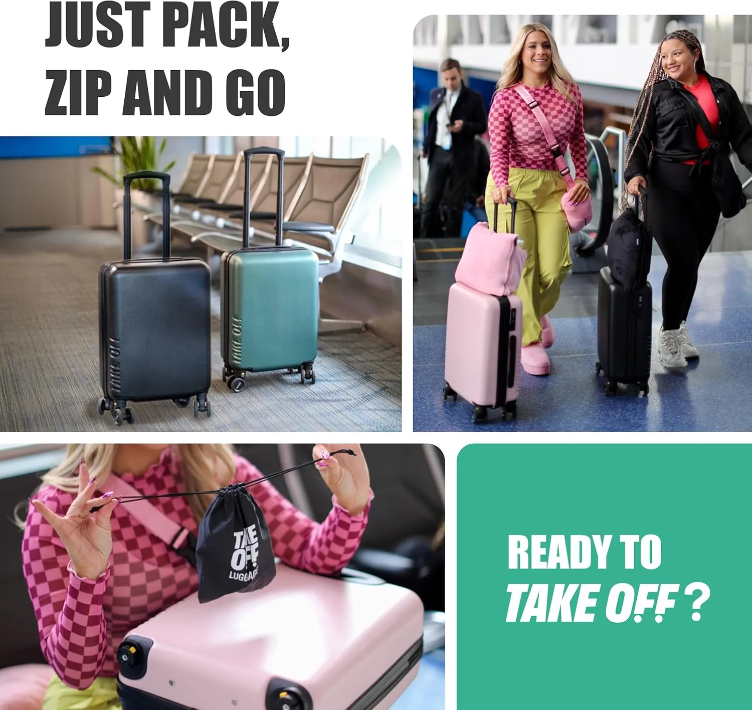 Take OFF Luggage 3.0 - Personal Item, 18x14x8 Inches, Underseat Suitcase with Removable Wheels, Hard Shell Luggage, Small Carry On Overnight Weekender, Airport & Travel Essentials, TSA Approved, Rose