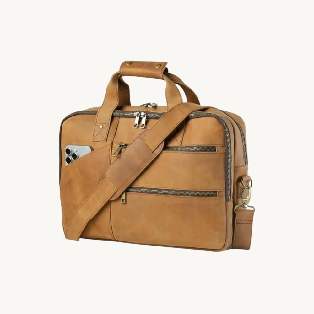 Tan Brown Artisan Leather Briefcase