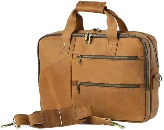 Tan Brown Artisan Leather Briefcase
