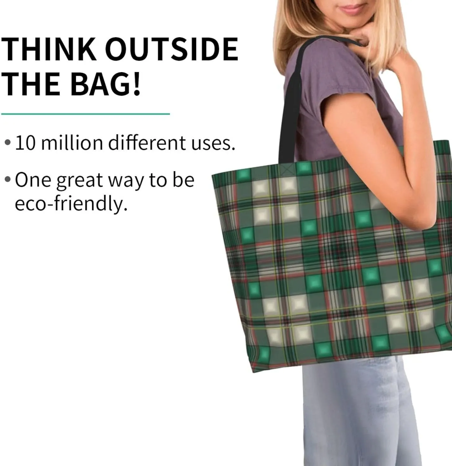 Tartan Tote Bag For Women Weekender Travel Bag Reusable Grocery Bags Large Totes Handbags