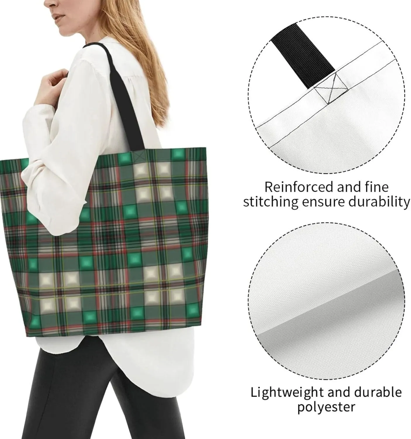 Tartan Tote Bag For Women Weekender Travel Bag Reusable Grocery Bags Large Totes Handbags