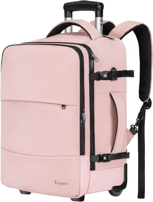 Taygeer Rolling Backpack for women, 17 inch Travel Laptop Backpack with Wheels & Shoe Pouch, Large Wheeled Back Pack Carry on Luggage, Overnight College Work Suitcase Bag Roller Mochila Adult, Pink