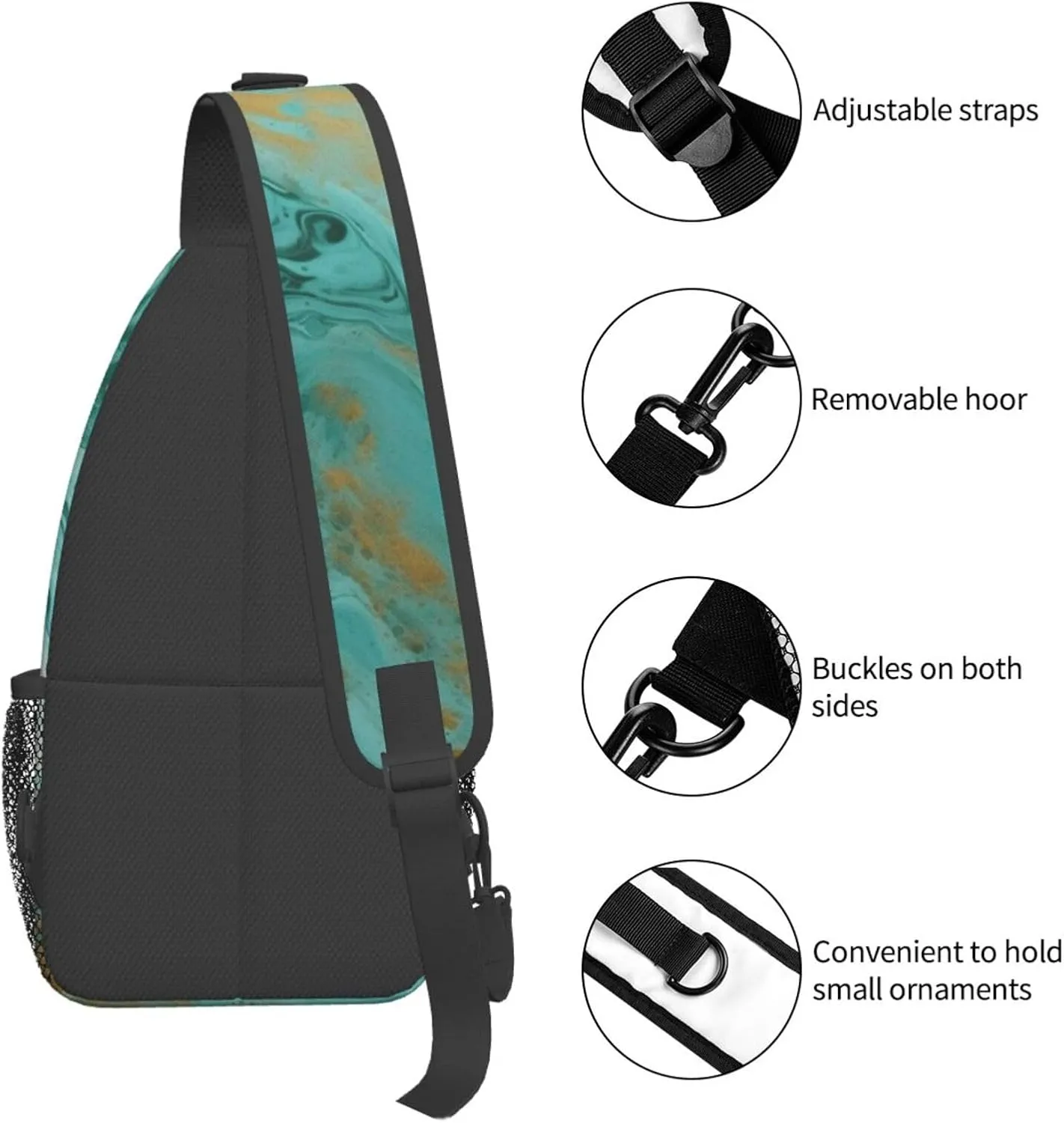 Teal And Gold Marble Sling Bag Backpack For Men Cross Chest Bag Crossbody Shoulder Bag Travel Hiking Daypack