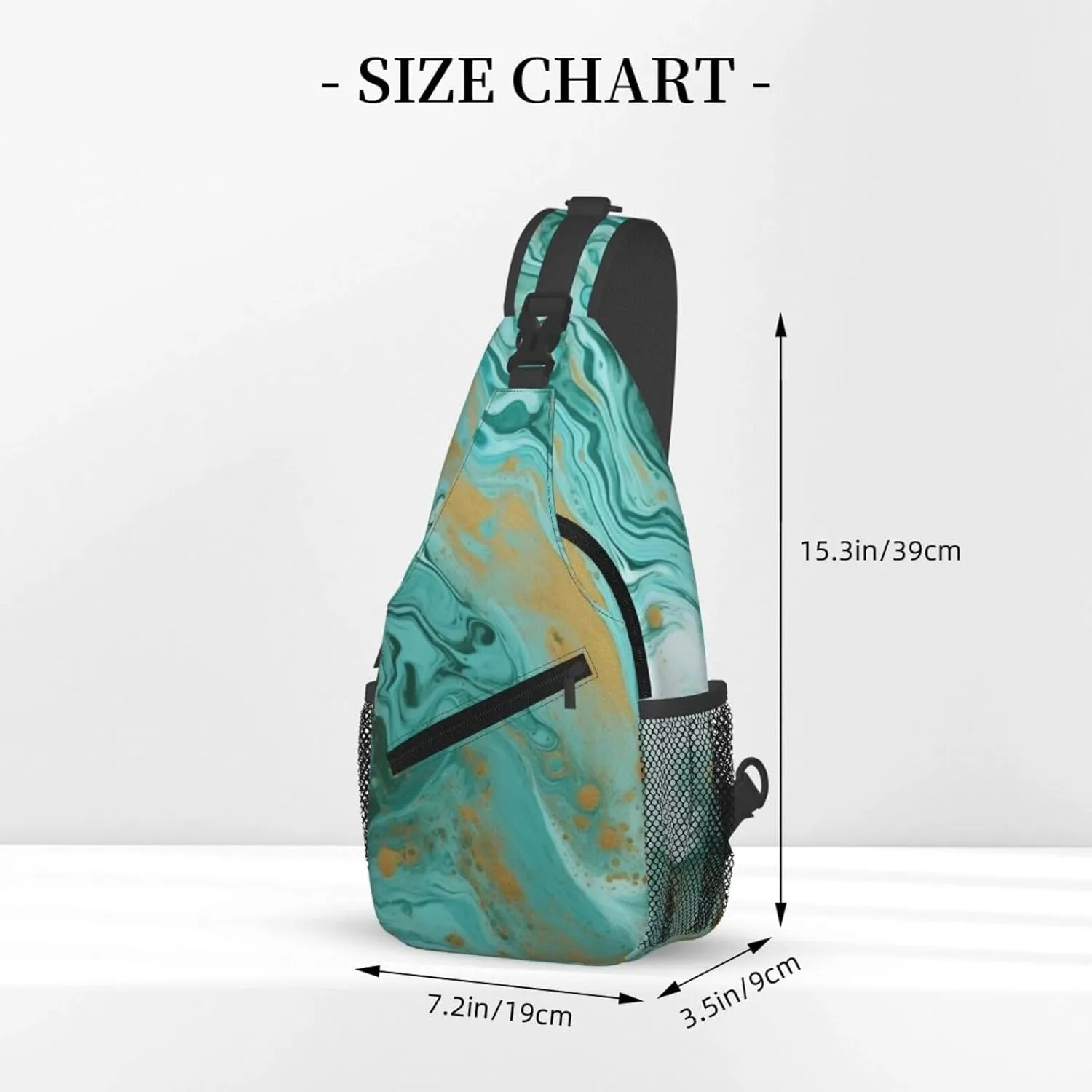 Teal And Gold Marble Sling Bag Backpack For Men Cross Chest Bag Crossbody Shoulder Bag Travel Hiking Daypack