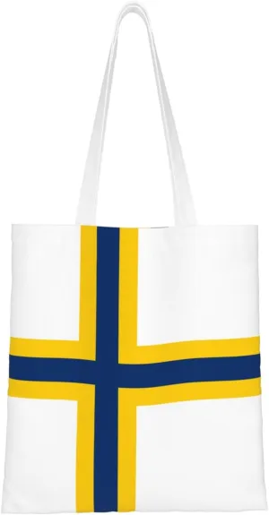 The Swedish Finnish Flag Tote Bag for Women Canvas Shopping Bags Reusable Large Capacity Casual Shoulder Handbags Grocery Bags DIY Gift Bags