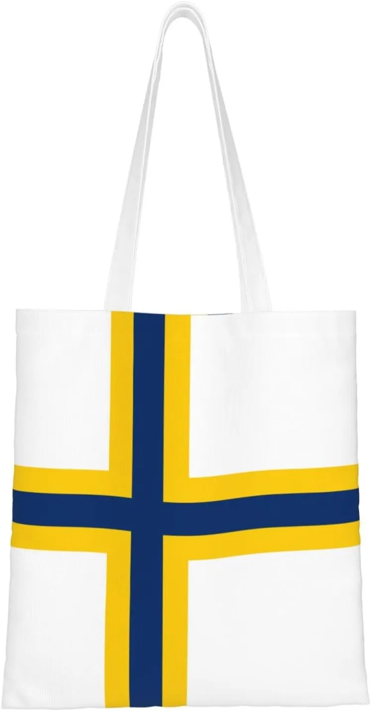 The Swedish Finnish Flag Tote Bag for Women Canvas Shopping Bags Reusable Large Capacity Casual Shoulder Handbags Grocery Bags DIY Gift Bags