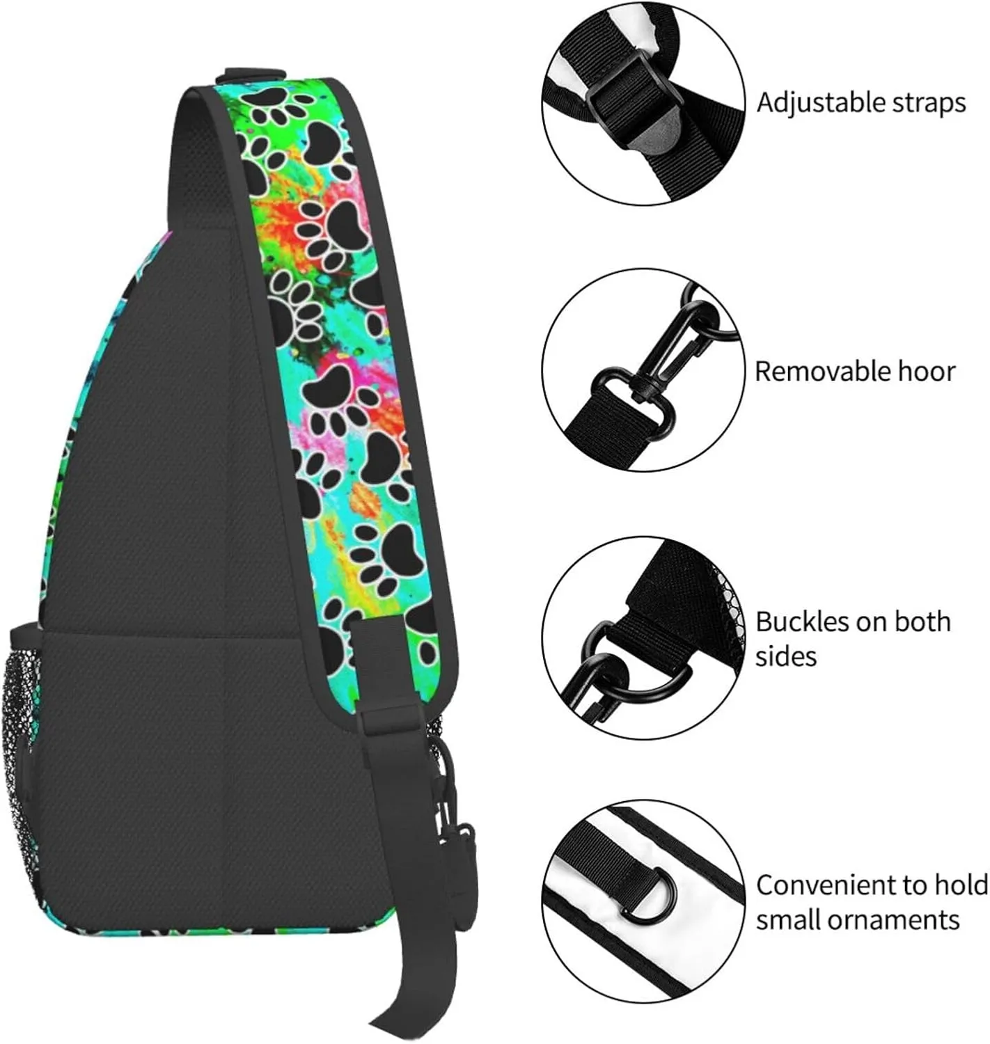 Tie Dye Print Sling Bag for Men and Women,Dog Paw Crossbody Bag Fashion, Casual Chest Bag for Travel