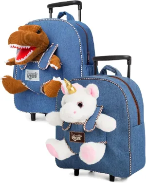 Toddler Luggage for Boys w Dinosaur Toys, Kids Rolling Backpack for Boys, Toddler Suitcase, Gifts for 3 4 5 6 Year Old Girls Boys
