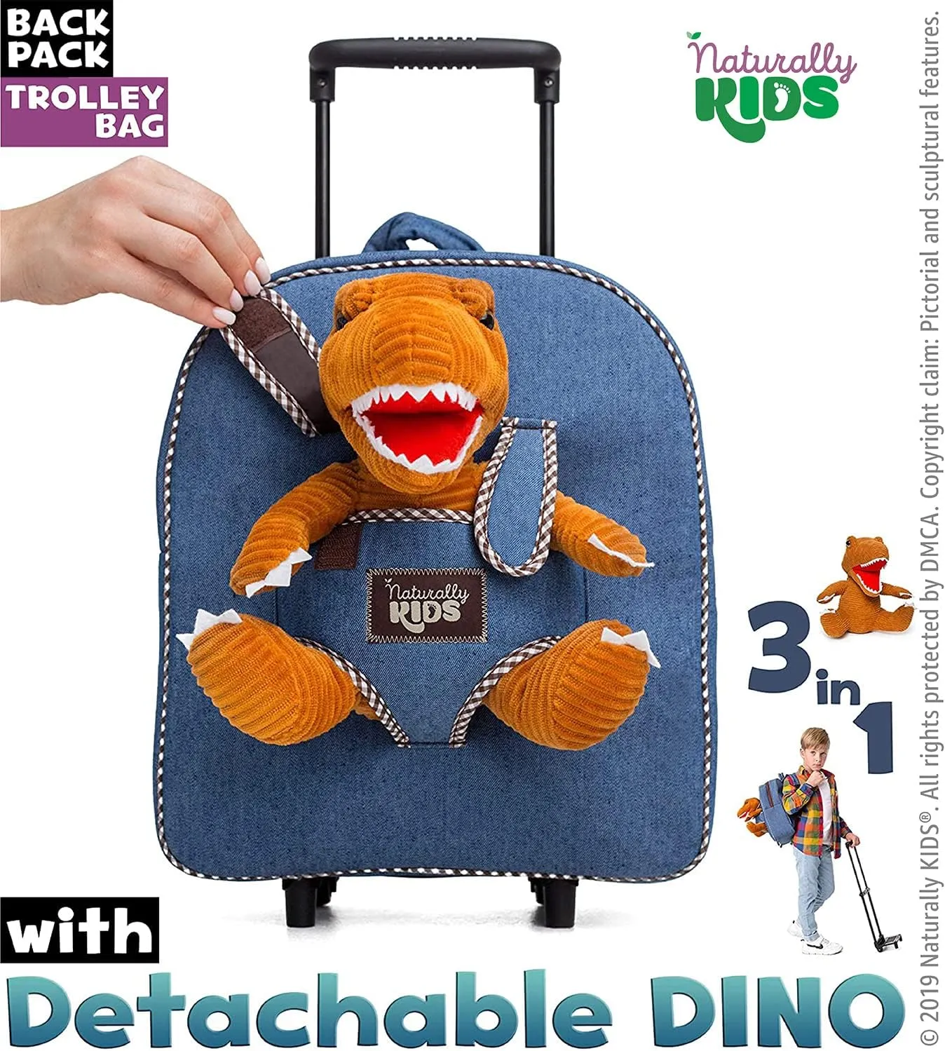Toddler Luggage for Boys w Dinosaur Toys, Kids Rolling Backpack for Boys, Toddler Suitcase, Gifts for 3 4 5 6 Year Old