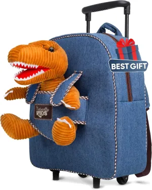 Toddler Luggage for Boys w Dinosaur Toys, Kids Rolling Backpack for Boys, Toddler Suitcase, Gifts for 3 4 5 6 Year Old