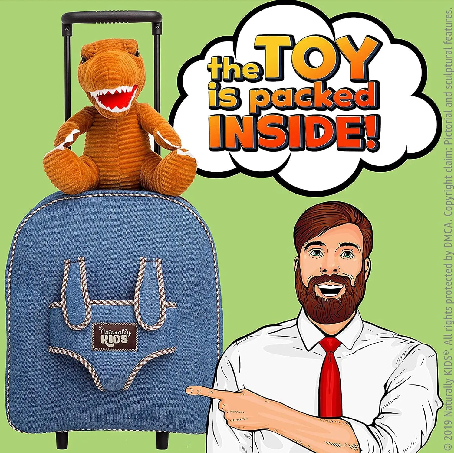 Toddler Luggage for Boys w Dinosaur Toys, Kids Rolling Backpack for Boys, Toddler Suitcase, Gifts for 3 4 5 6 Year Old