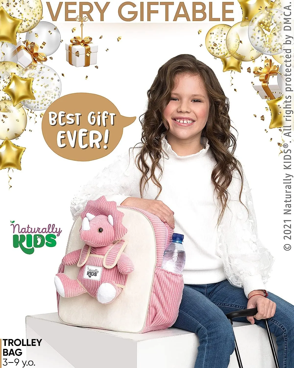 Toddler Luggage for Girls w Dinosaur Toys, Kids Rolling Backpack Girls, Toddler Suitcase, Gifts for 3 4 5 6 Year Old