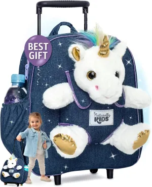 Toddler Luggage for Girls w Unicorn Toys, Kids Rolling Backpack for Girls, Toddler Suitcase, Gifts for 3 4 5 6 Year Old