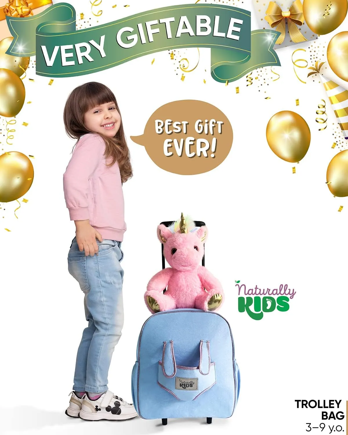 Toddler Luggage for Girls w Unicorn Toys, Kids Rolling Backpack for Girls, Toddler Suitcase, Gifts for 3 4 5 6 Year Old