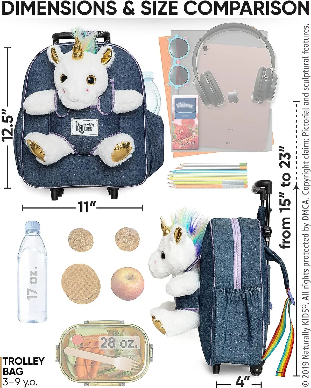 Toddler Luggage for Girls w Unicorn Toys, Kids Rolling Backpack for Girls, Toddler Suitcase, Gifts for 3 4 5 6 Year Old