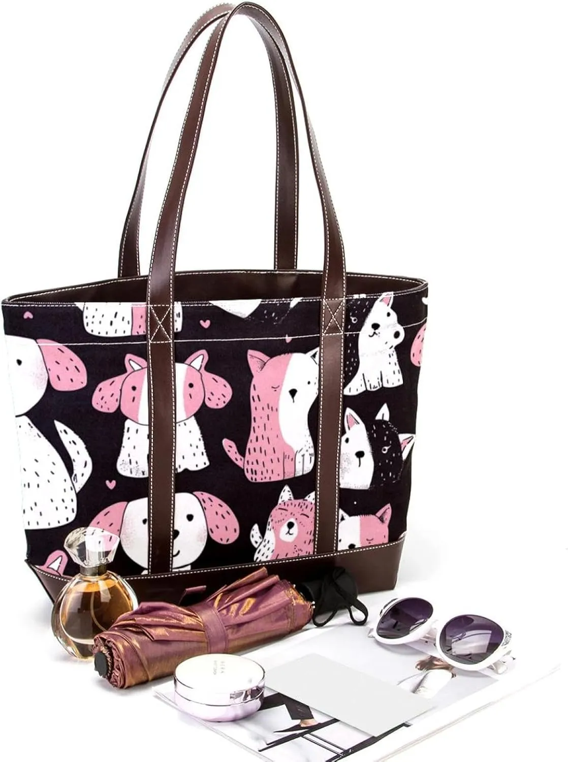 Tote Bag for Women, Large Tote Bags for Women, Women's Tote Handbags, Sheep Cat Dog Cartoon Animal, Totes for Women