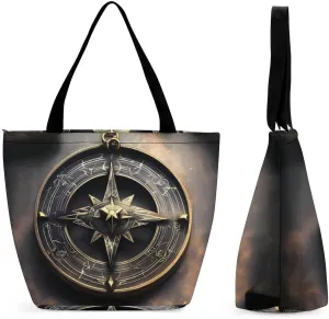 Tote Bag for Women Reusable Grocery Bags Shopping Bags Magical Design Norse Runes Compass Handbag Casual Shoulder Bag