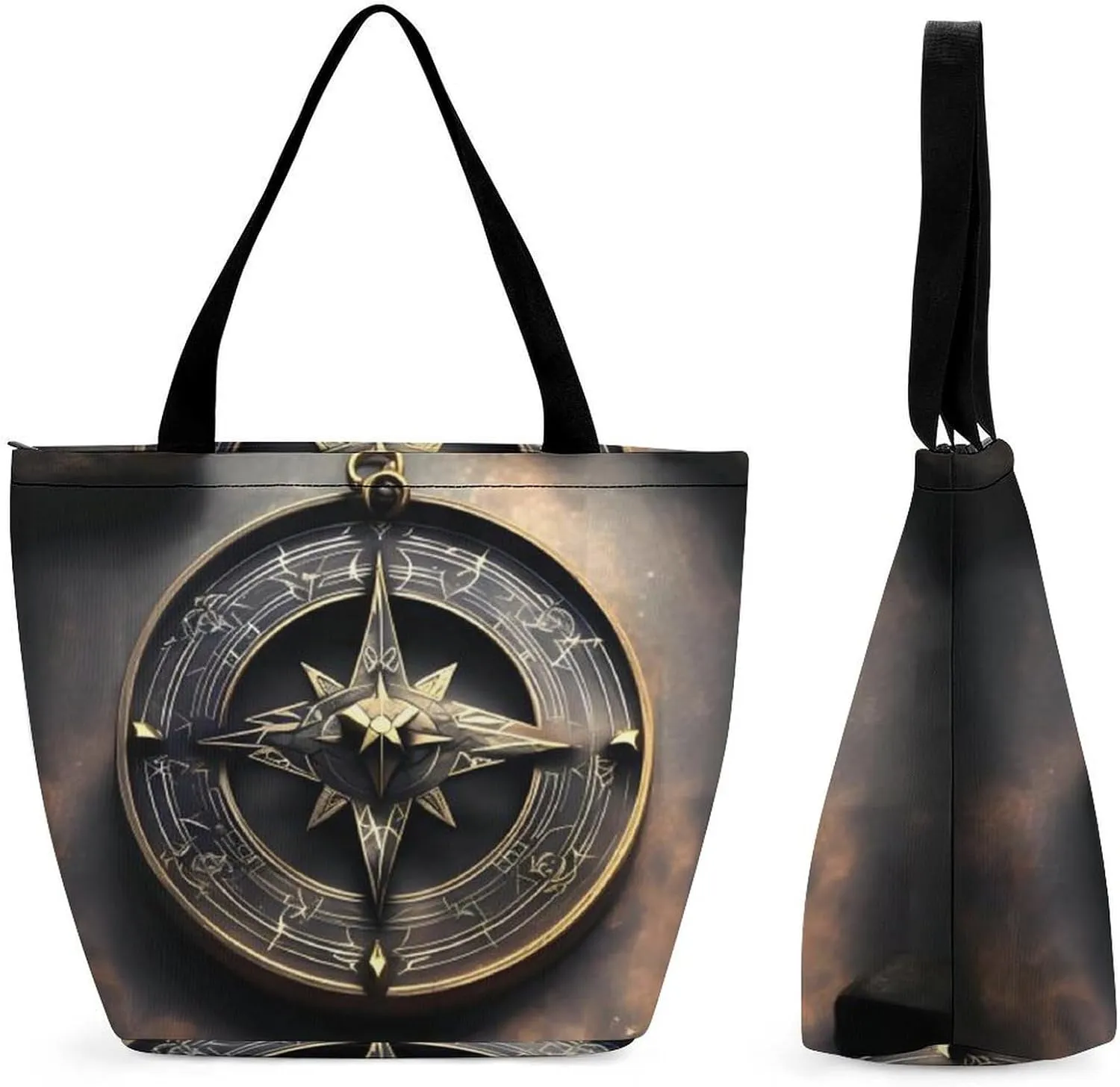 Tote Bag for Women Reusable Grocery Bags Shopping Bags Magical Design Norse Runes Compass Handbag Casual Shoulder Bag