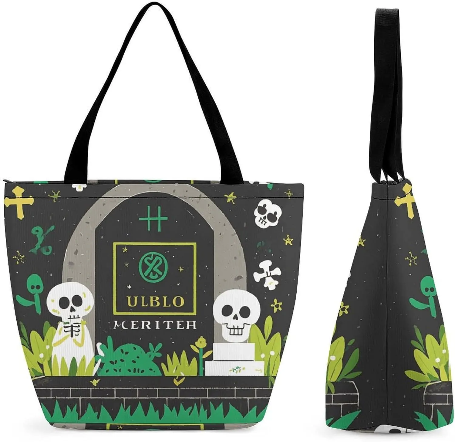 Tote Bag for Women Reusable Grocery Bags Shopping Bags Tombstone And Skull Handbag Casual Shoulder Bag