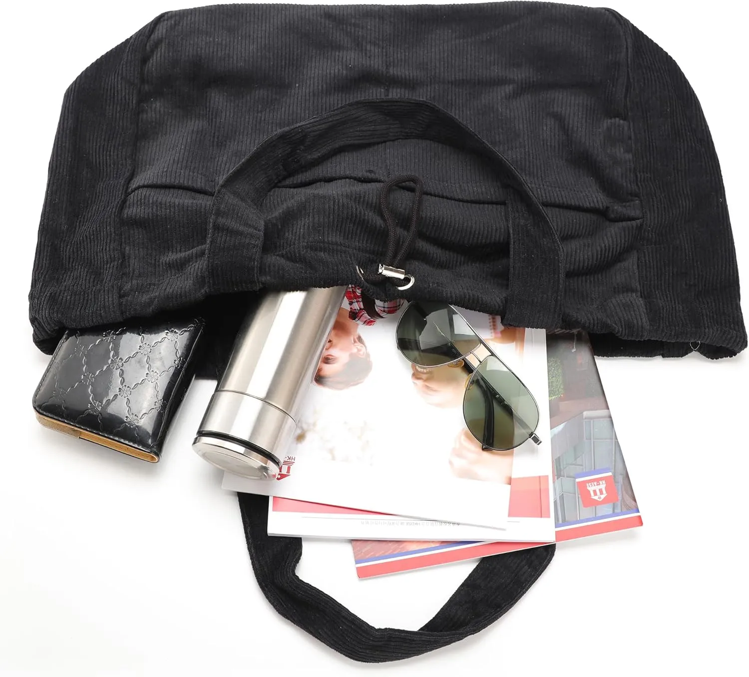 Tote Bag for Women,Corduroy Lightweight Large Capacity Shoulder Bags with Drawstring, Casual Handbag for Travel, Work