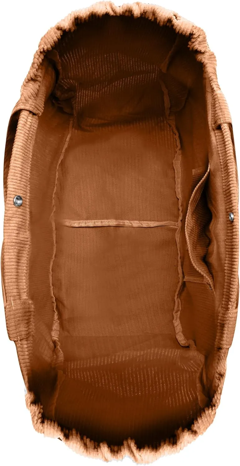 Tote Bag for Women,Corduroy Lightweight Large Capacity Shoulder Bags with Drawstring, Casual Handbag for Travel, Work