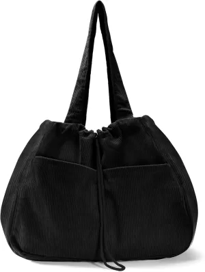 Tote Bag for Women,Corduroy Lightweight Large Capacity Shoulder Bags with Drawstring, Casual Handbag for Travel, Work