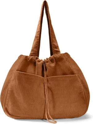 Tote Bag for Women,Corduroy Lightweight Large Capacity Shoulder Bags with Drawstring, Casual Handbag for Travel, Work
