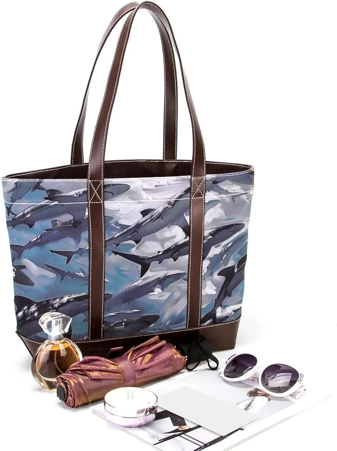 Tote Bags, Large Tote Bags for Women, Tote Bag with Zipper, March Is Coming Cartoon Cats Lovely, Totes for Women