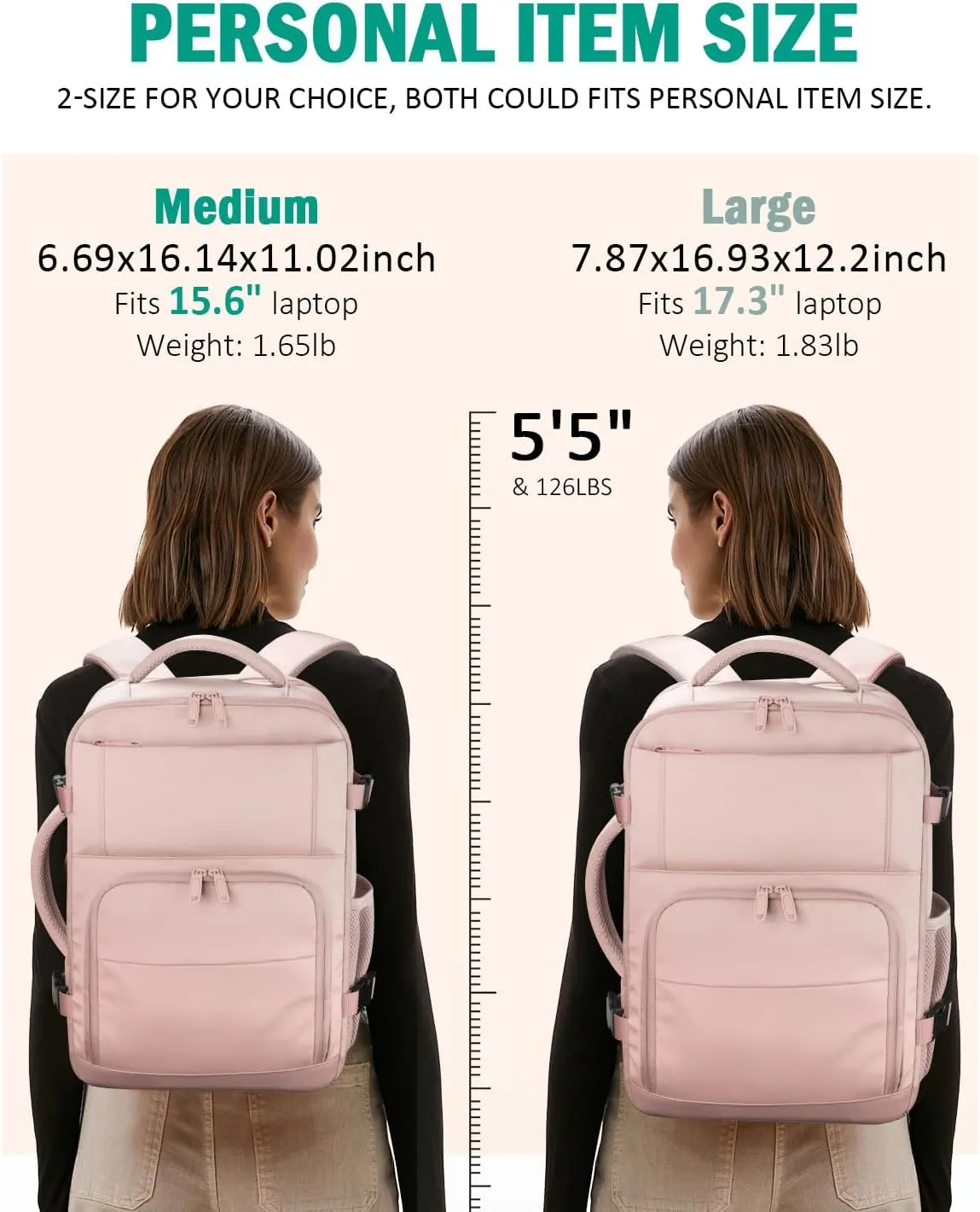 Travel Backpack For Women, Carry On Backpack for Men Flight Approved Airline Personal Item Travel Bag TSA Business 15.6 in Laptop Mochila, Travels Essentials Bookbag for Work Weekender Hiking (Pink)