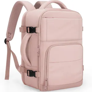 Travel Backpack For Women, Carry On Backpack for Men Flight Approved Airline Personal Item Travel Bag TSA Business 15.6 in Laptop Mochila, Travels Essentials Bookbag for Work Weekender Hiking (Pink)