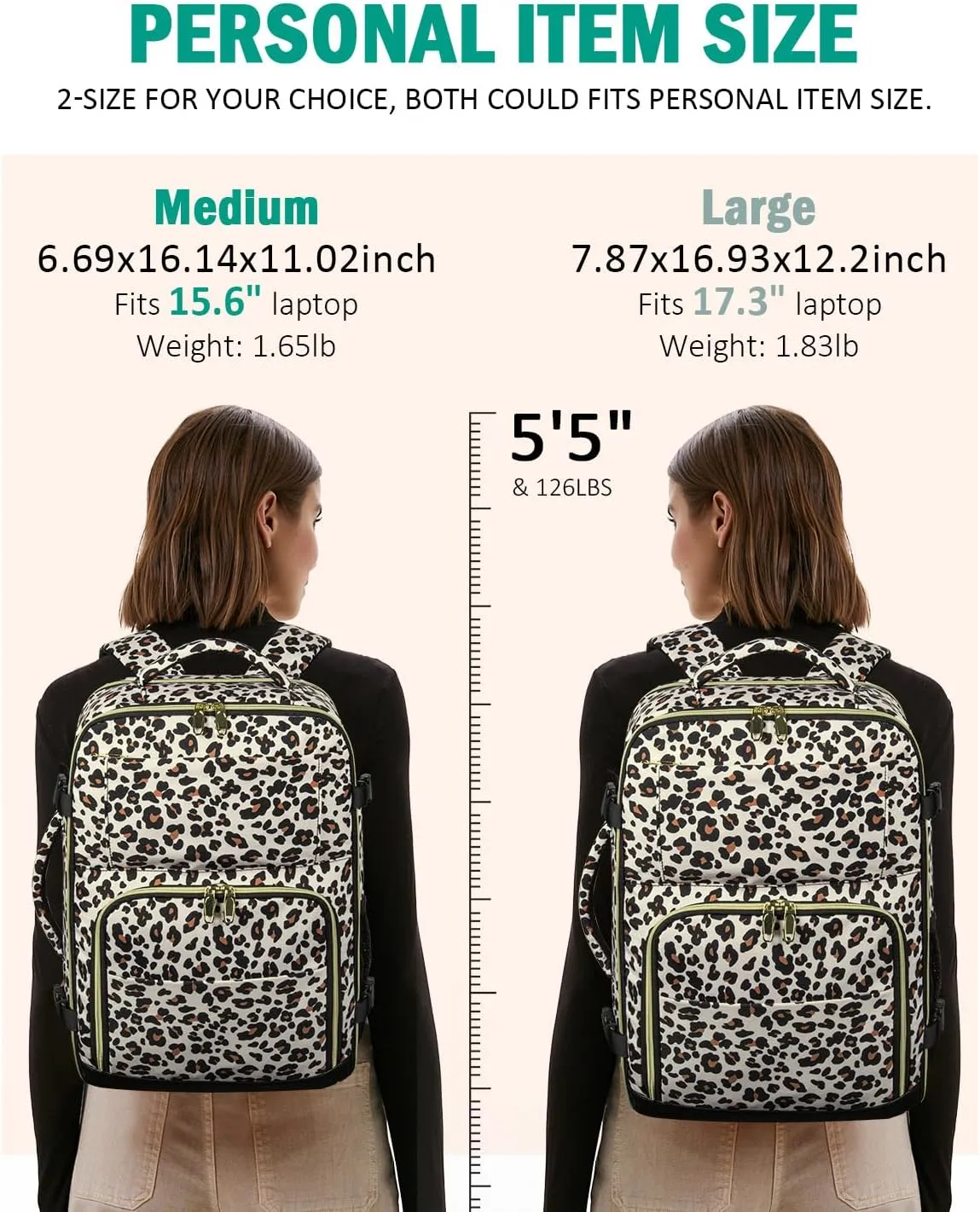 Travel Backpack For Women, Carry On Backpack for Men Flight Approved Airline Personal Item Travel Bag TSA Business 15.6 inch Laptop Mochila, Travels Essentials Bookbag for Work Weekender(Leopard)