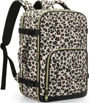 Travel Backpack For Women, Carry On Backpack for Men Flight Approved Airline Personal Item Travel Bag TSA Business 15.6 inch Laptop Mochila, Travels Essentials Bookbag for Work Weekender(Leopard)