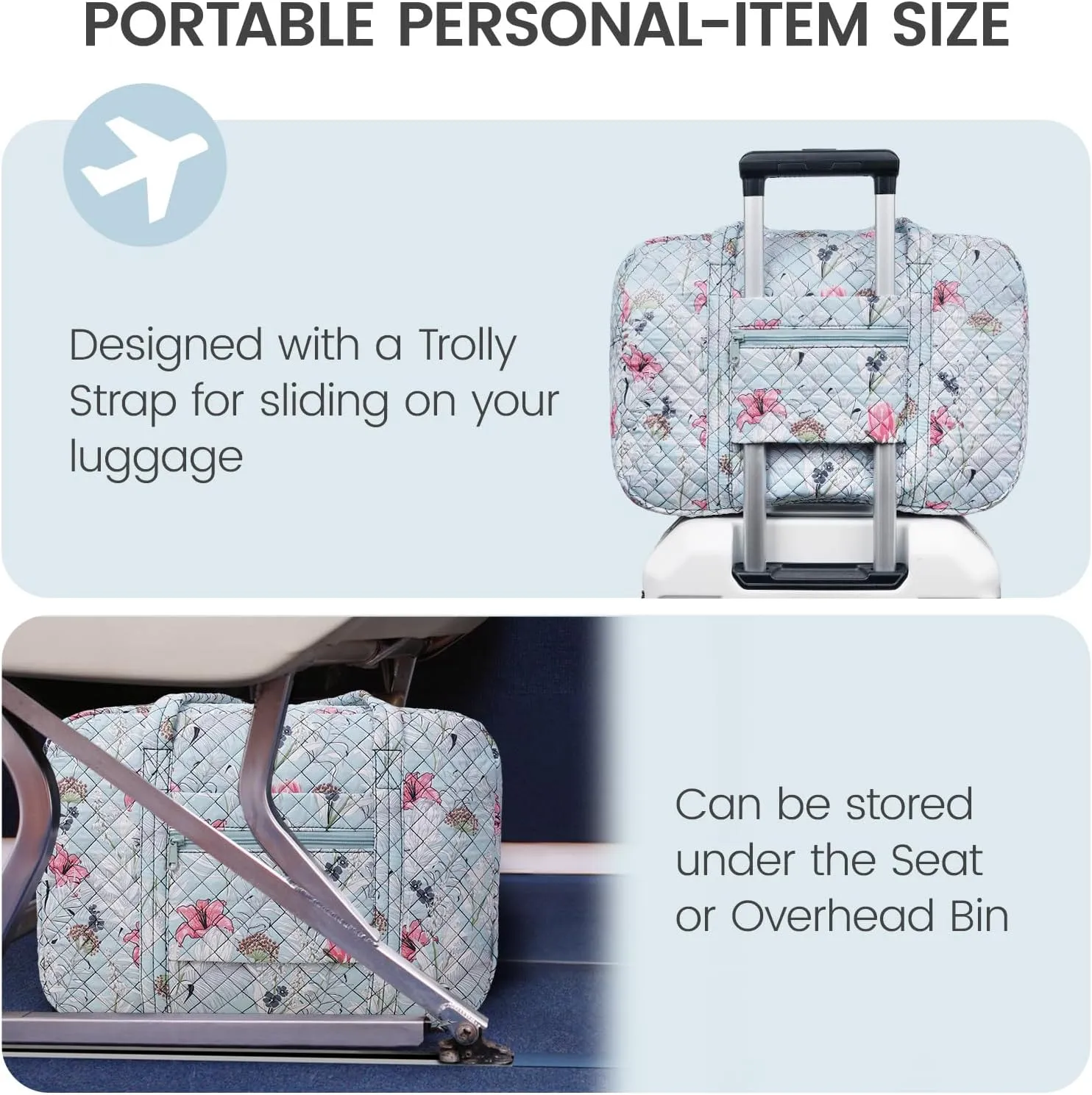 Travel Duffel Bags for Women & Girls - 25L Waterproof Gym Bag, Laptop Carry-On Luggage, Weekend Travel Organizer