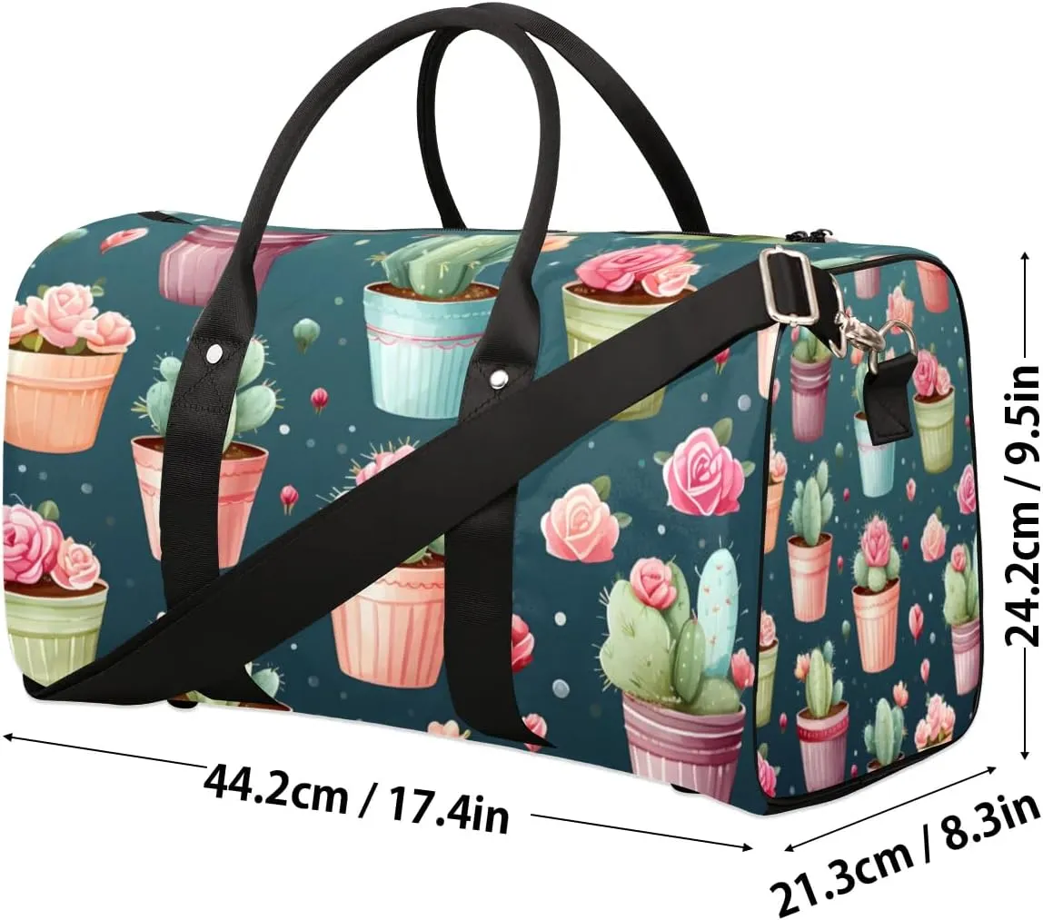 Travel Duffle Bag Flower Cactus Gym Bags for Men Women Travel Duffel Bags with Adjustable Shoulder Strap Carry On Weekender Bag