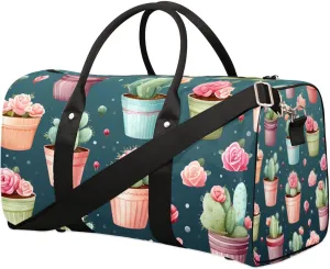 Travel Duffle Bag Flower Cactus Gym Bags for Men Women Travel Duffel Bags with Adjustable Shoulder Strap Carry On Weekender Bag