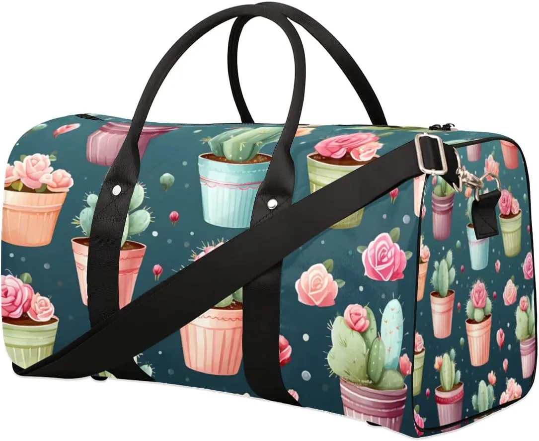 Travel Duffle Bag Flower Cactus Gym Bags for Men Women Travel Duffel Bags with Adjustable Shoulder Strap Carry On Weekender Bag