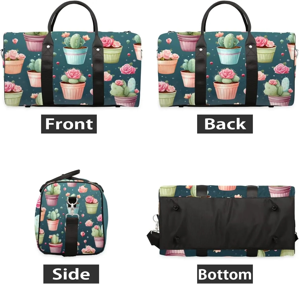 Travel Duffle Bag Flower Cactus Gym Bags for Men Women Travel Duffel Bags with Adjustable Shoulder Strap Carry On Weekender Bag