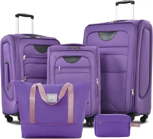 Travel Efficiently with Expandable 3 Piece Luggage Set, Lightweight Softshell Suitcases and Duffel Bag, Purple