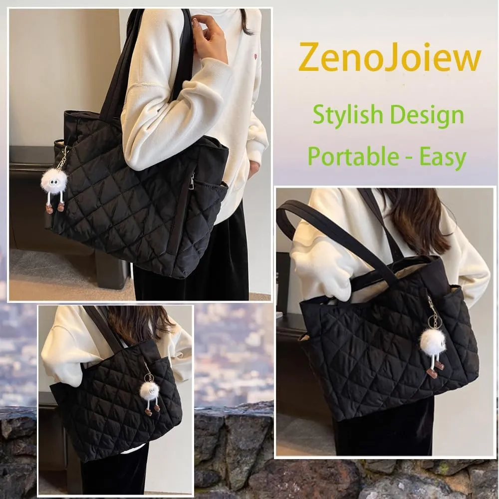 Travel Totes，Puffer Work Tote Bag for Women, Quilted Puffy Bag with compartments