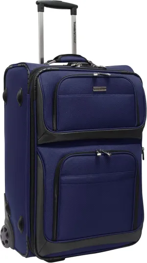 Traveler's Choice Conventional II Expandable Rugged Rollaboard Luggage, Navy, Checked-Medium 25-Inch