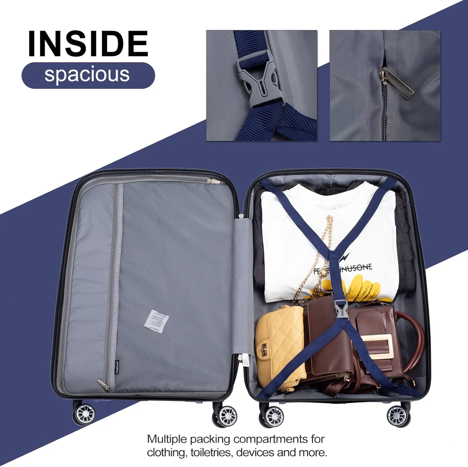 Travelhouse Hardshell Luggage Set: 3 Piece Spinner Suitcases - TSA-Approved Carry-Ons for Effortless Travel Organization (navy blue, 3 Piece Set (20/24/28))