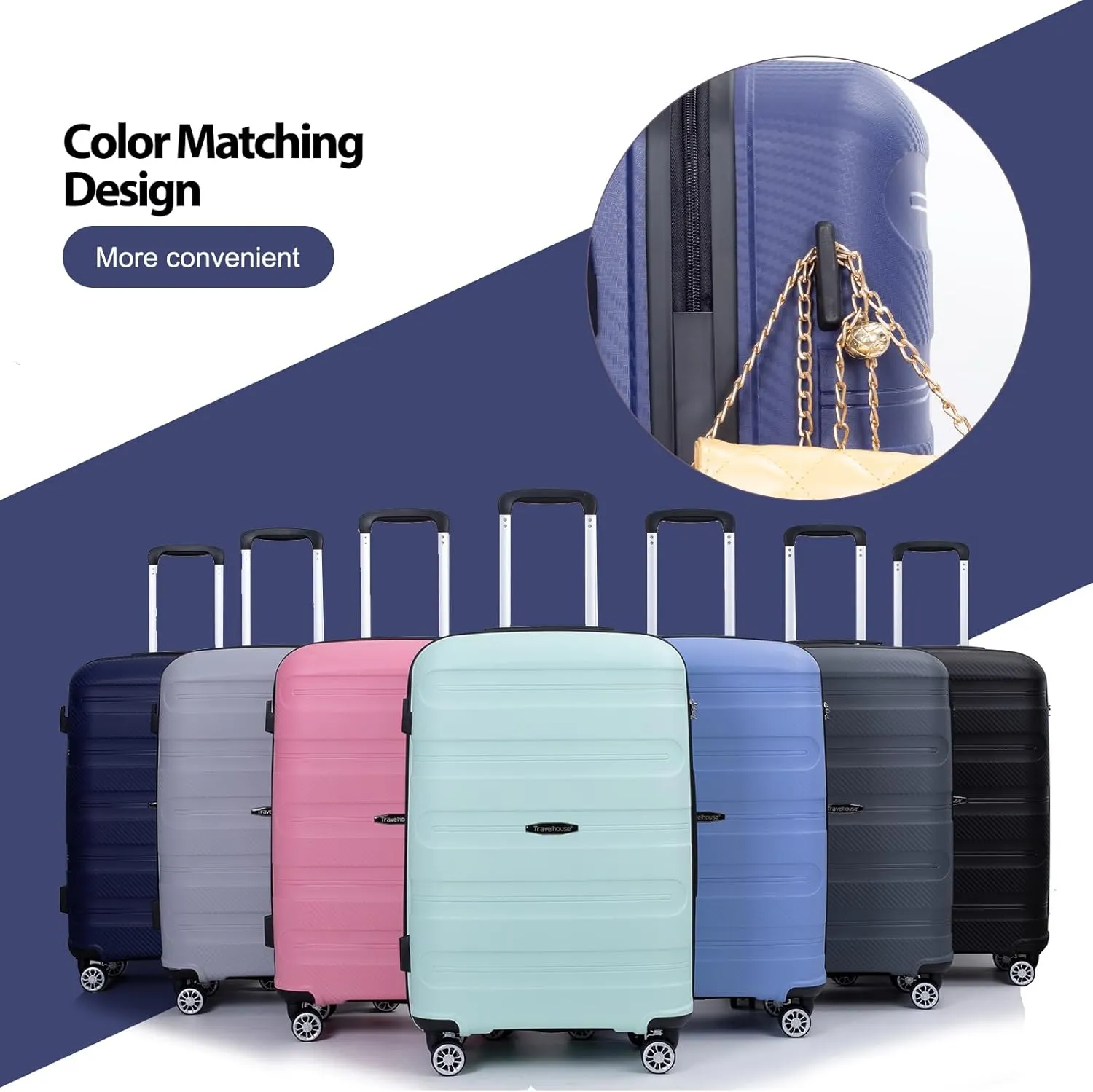 Travelhouse Hardshell Luggage Set: 3 Piece Spinner Suitcases - TSA-Approved Carry-Ons for Effortless Travel Organization (navy blue, 3 Piece Set (20/24/28))