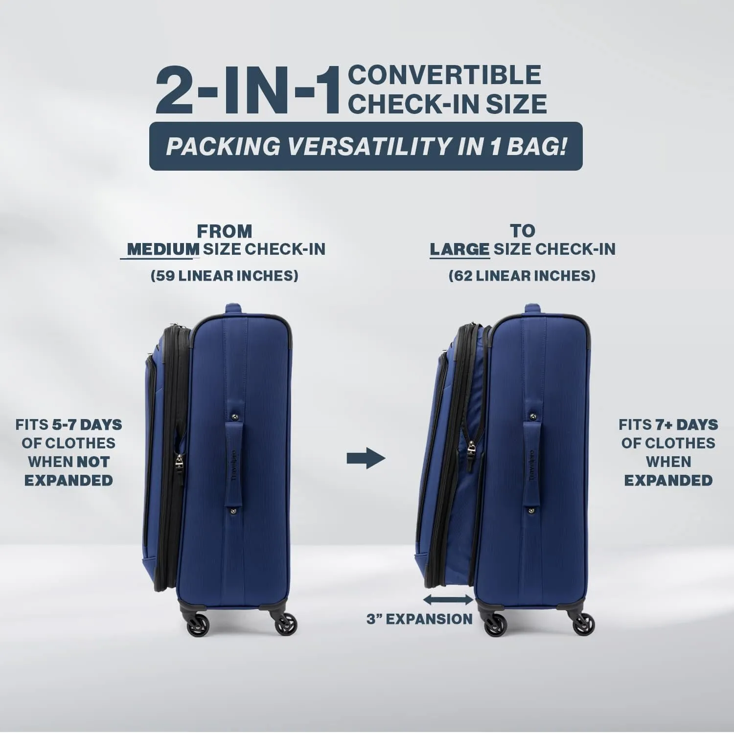 Travelpro Runway 3 piece Luggage Set, Carry on UnderSeat Luggage Soft Tote, Carry-on & Convertible Medium to Large 28-Inch Check-in Expandable Luggage, 4 Spinner Wheels, Softside Suitcase, Blue