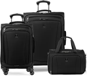 Travelpro Runway 3 piece Luggage Set, Carry on UnderSeat Luggage Soft Tote, Carry-on & Convertible Medium to Large Check-in Expandable Luggage, 4 Spinner Wheels, Softside Suitcase, Black