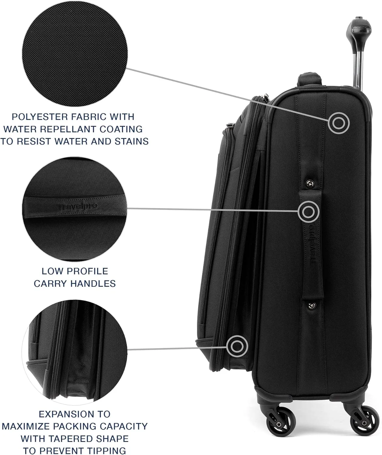 Travelpro Runway 3 piece Luggage Set, Carry on UnderSeat Luggage Soft Tote, Carry-on & Convertible Medium to Large Check-in Expandable Luggage, 4 Spinner Wheels, Softside Suitcase, Black