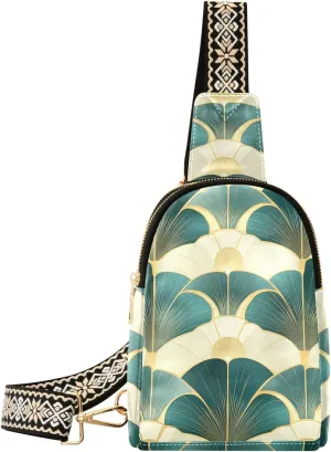 trendy Geometric Green Abstraction crossbody bag men fashion cross body fanny pack for hiking