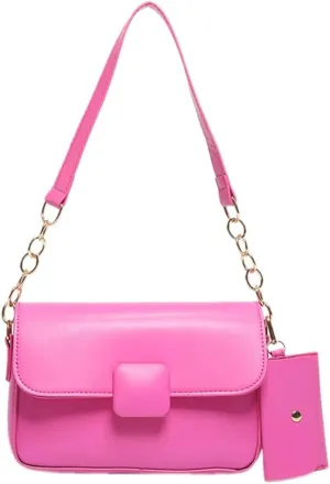 Trendy Shoulder Bag for Women Vegan Leather Underarm Purse Small Totes Handbag Casual Chain Top Handle Satchel