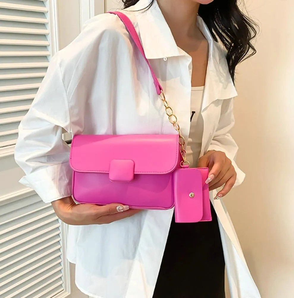 Trendy Shoulder Bag for Women Vegan Leather Underarm Purse Small Totes Handbag Casual Chain Top Handle Satchel